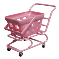 Carrinho de compras 3d, cesta rosa com vazio isolado. ilustração de renderização 3d de conceito mínimo png