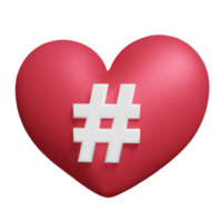 3D red heart with tag search for social media notification icon isolated. minimal design concept, 3d render illustration png