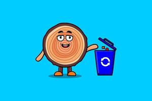 Cute cartoon Wood trunk throwing trash in trash vector