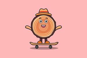 cute cartoon Wood trunk standing on skateboard vector