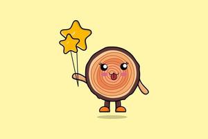 Cute cartoon Wood trunk floating with star balloon vector