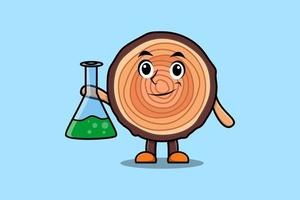 Cute cartoon mascot character Wood trunk scientist vector