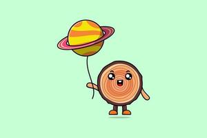 Cute cartoon Wood trunk floating with planet vector