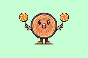 Cute cartoon Wood trunk holding lollipop candy vector