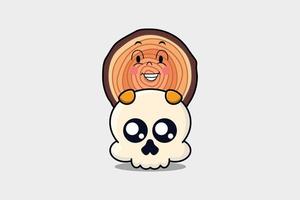 Cute Wood trunk cartoon character hiding in skull vector