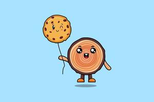 Cute cartoon Wood trunk floating with biscuits vector