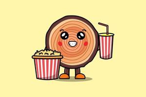 Cute cartoon Wood trunk with popcorn and drink vector