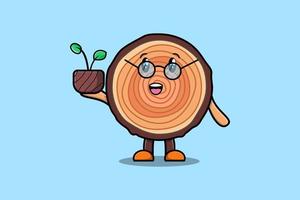 tronco de madera de dibujos animados lindo que sostiene la planta en una olla vector