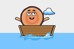 Cute dibujos animados baúl de madera sube al personaje del barco vector
