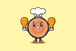 cartoon Wood trunk chef holding two chicken thighs vector