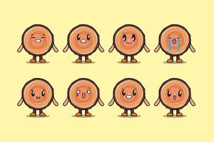 Set kawaii Wood trunk cartoon character expression vector