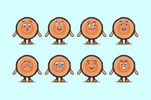 Set kawaii Wood trunk cartoon character expression vector