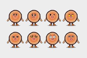 Set kawaii Wood trunk cartoon character expression vector