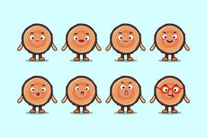 Set kawaii Wood trunk cartoon character expression vector