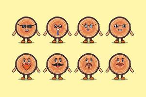 Set kawaii Wood trunk cartoon character expression vector