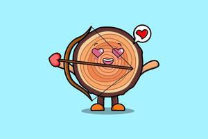 personaje de mascota de dibujos animados romántico cupido tronco de madera vector