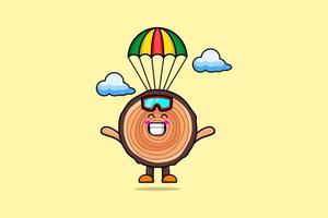 Cute cartoon Wood trunk skydiving with parachute vector