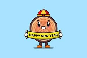 Cute cartoon Wood trunk chinese happy new year vector