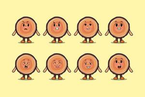 Set kawaii Wood trunk cartoon character expression vector