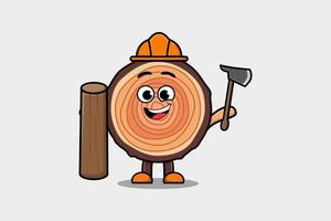 Cute cartoon Wood trunk as carpenter character vector