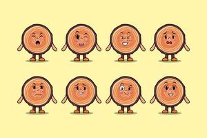 Set kawaii Wood trunk cartoon character expression vector