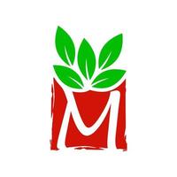 logotipo inicial de la caja de la hoja m vector