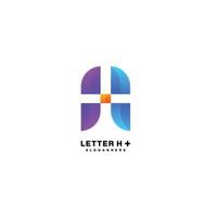 letter h with plus symbol logo color template vector