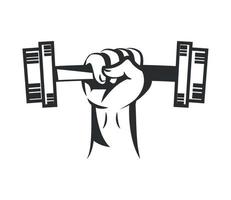 raised hand with dumbbell vector