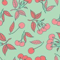 Cherries seamless pattern design. Beautiful tropical berries background. Tropical fruits and leaves seamless pattern background. Good for prints, wrapping paper, textile and fabric. vector