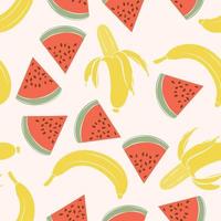 Modern summer banana and watermelon fruits seamless pattern design summer wine collection vector