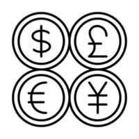 iconos de línea de vector relacionados con la moneda. contiene íconos como tipo de cambio y pronóstico de moneda, gráfico de cambio