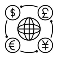 iconos de línea de vector relacionados con la moneda. contiene íconos como tipo de cambio y pronóstico de moneda, gráfico de cambio