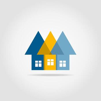 tres flechas en forma de casas con ventanas vector