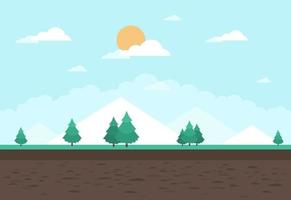 A forest of trees on the hills. Vector illustration