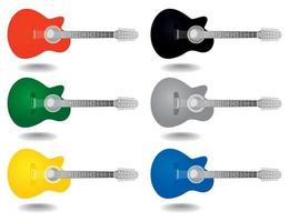 Icons of an acoustic guitar of six colours. A vector illustration