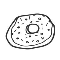 Donut isolated on white background. Vector illustration in a doodle style. Line art. Perfect for restaurant menu design, cafe, kitchen, web site, print on the cloth. Appetizing food image. Eps10.