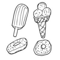 Hand drawn set with different kind of ice-cream in doodle style vector