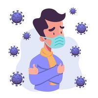 Man in mask suspect corona virus illustration vector