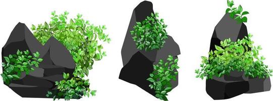 A set of black charcoal of various shapes and plants.Collection of pieces of coal, graphite, basalt and anthracite. The concept of mining and ore in a mine.Rock fragments,boulders. vector