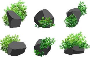 A set of black charcoal of various shapes and plants.Collection of pieces of coal, graphite, basalt and anthracite. The concept of mining and ore in a mine.Rock fragments,boulders. vector