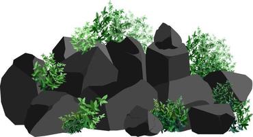 A set of black charcoal of various shapes and plants.Collection of pieces of coal, graphite, basalt and anthracite. The concept of mining and ore in a mine.Rock fragments,boulders. vector