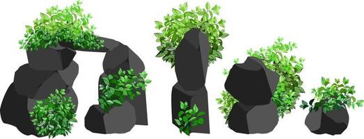 A set of black charcoal of various shapes and plants.Collection of pieces of coal, graphite, basalt and anthracite. The concept of mining and ore in a mine.Rock fragments,boulders. vector