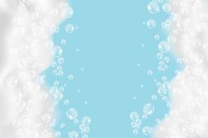 baño de espuma azul aislado en un fondo claro. textura de burbujas de champú. Ilustración de vector de espuma de baño y champú.