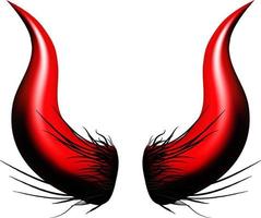 Set of red demon or devil horns.Halloween and carnival symbol.Evil monster attributes collection.Vector realistic illustration isolated on white background. vector