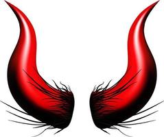 Set of red demon or devil horns.Halloween and carnival symbol.Evil monster attributes collection.Vector realistic illustration isolated on white background. vector