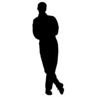 Vector silhouettes of men. Standing man shape. Black color on isolated white background. Graphic illustration.