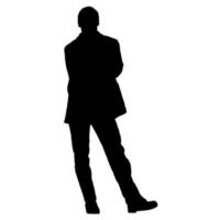 Vector silhouettes of men. Standing man shape. Black color on isolated white background. Graphic illustration.