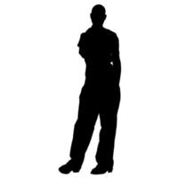 Vector silhouettes of men. Standing man shape. Black color on isolated white background. Graphic illustration.