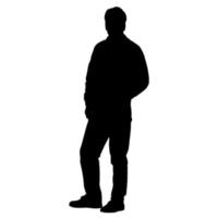 Vector silhouettes of men. Standing man shape. Black color on isolated white background. Graphic illustration.