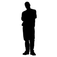 Vector silhouettes of men. Standing man shape. Black color on isolated white background. Graphic illustration.